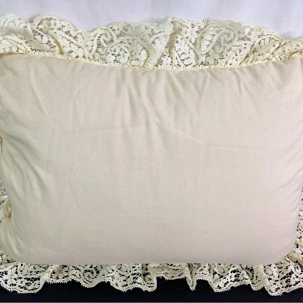 Vintage Crochet Lace Decorative Pillow Ribbon Accents